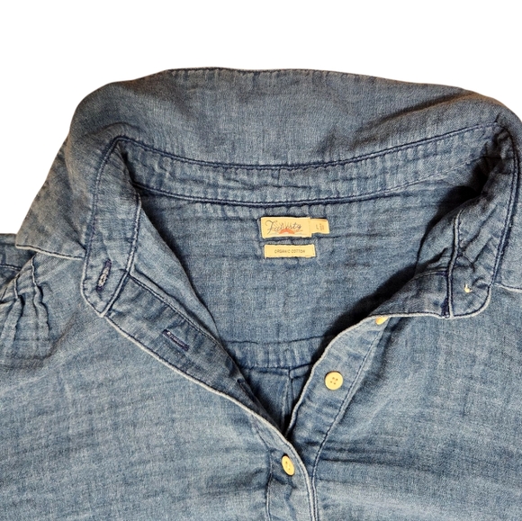 FAHERTY Hana Organic Cotton Popover Chambray Gauzy Shirt Dress Collared Size L - Picture 5 of 11